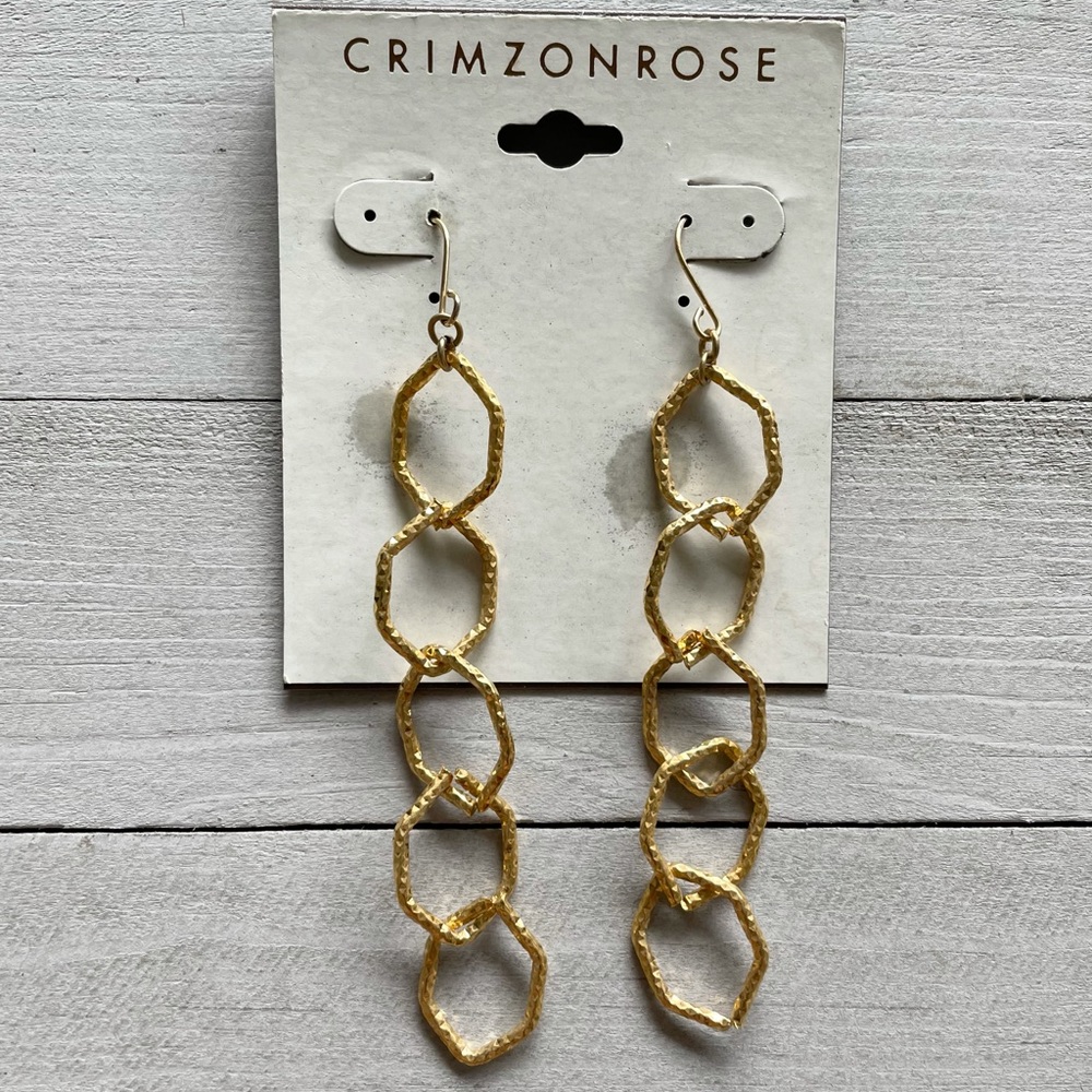 CRIMZON ROSE Gold Tone Hexagon Link Dangle Earrings